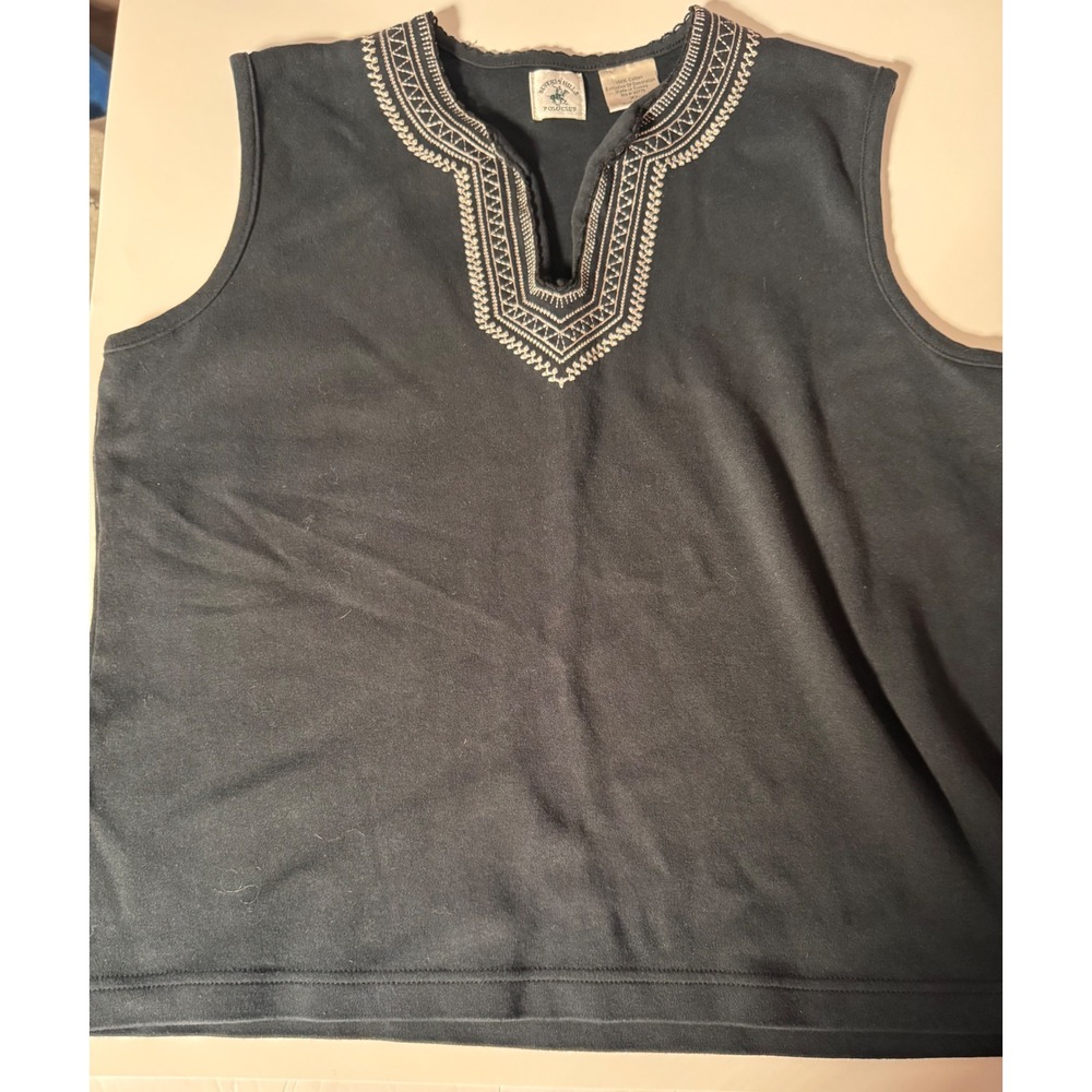 Beverly Hills Polo Club Womens XL Sleeveless Embroidered Split Neck Cotton Top